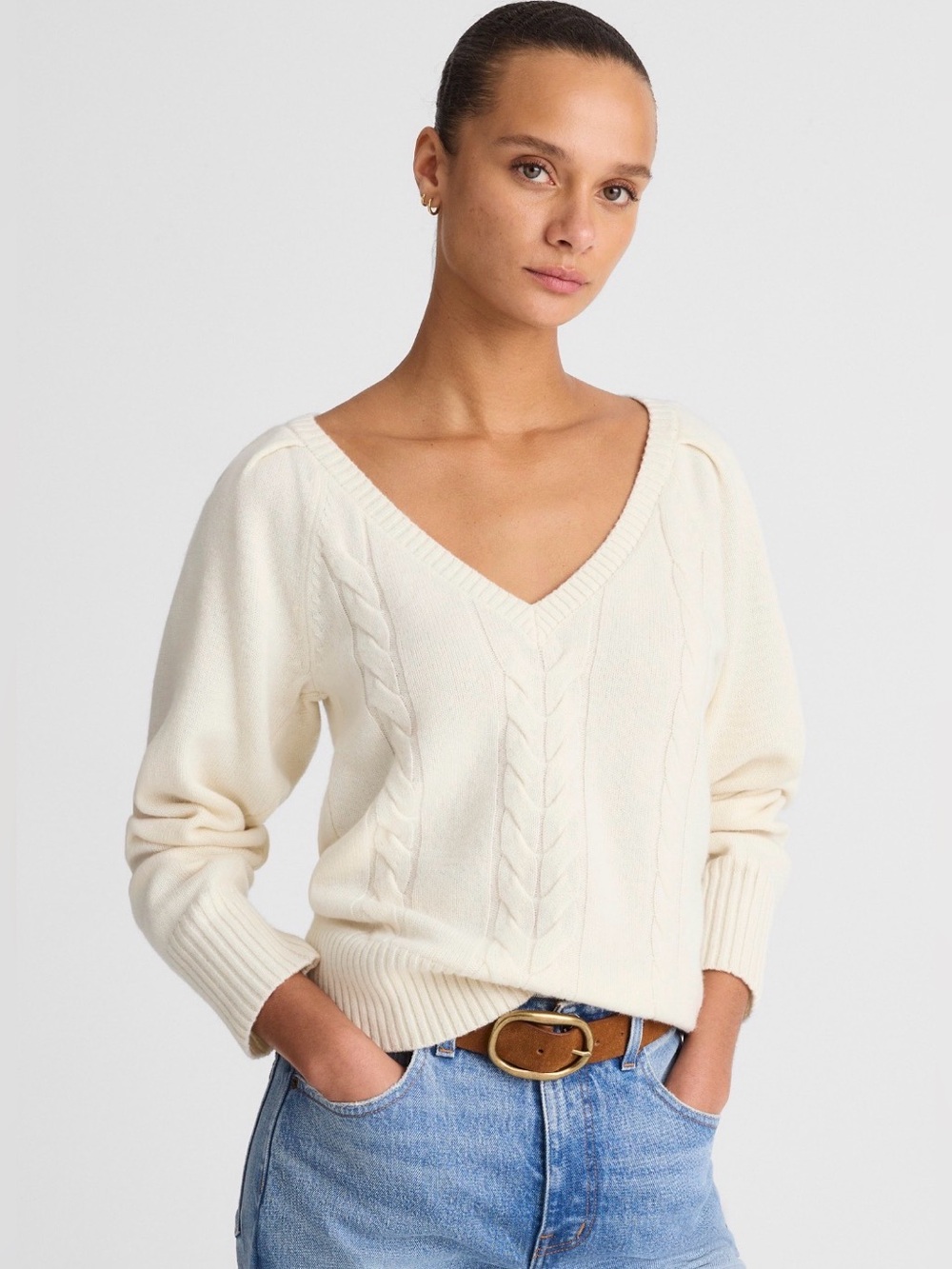 NWT Madewell V-Neck Pullover Merino Wool Sweater in Arctic Size XS